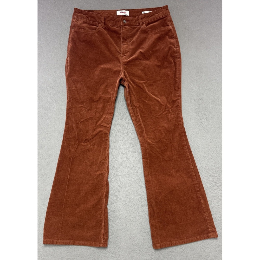 Wrangler High Rise Fierce Flare Womens Corduroy Pants Rust Boho Stretch Sz 16x30